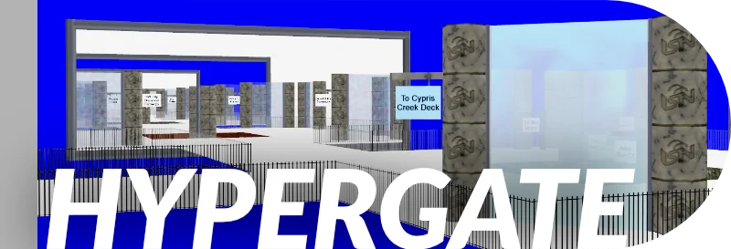 Hypergate graphic, showing an energy portal that allows transport between two locations