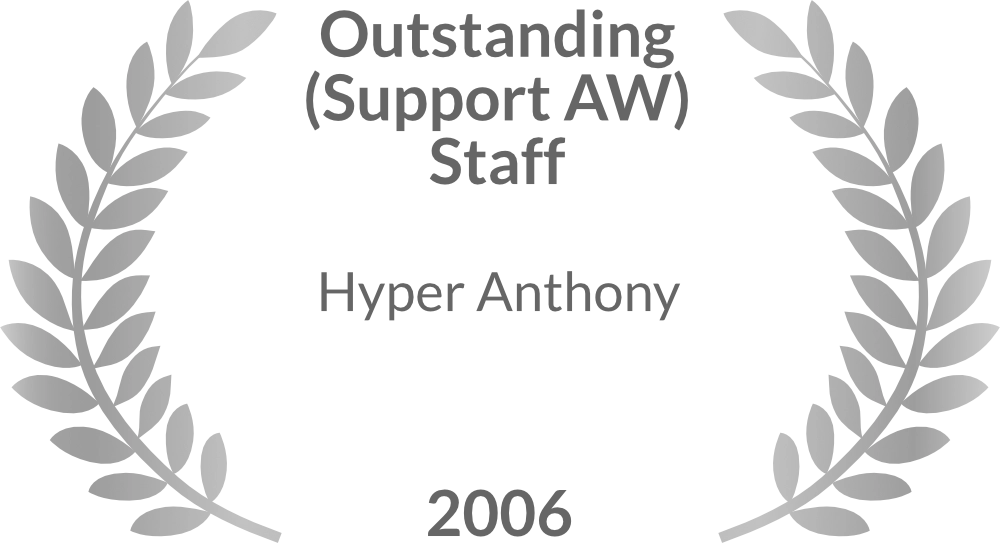 SAW Award for Outstanding Support AW Staff, Hyper Anthony, 2006.
